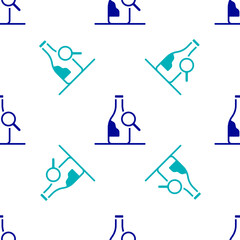 Sticker - Blue Bottle of wine icon isolated seamless pattern on white background. Details about wine. Vector