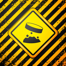 Black Giant Magnet Holding Iron Dust Icon Isolated On Yellow Background. Warning Sign. Vector