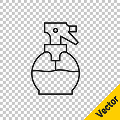 Wall Mural - Black line Hairdresser pistol spray bottle with water icon isolated on transparent background. Vector