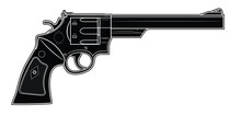Vector Illustration Of The 44 Magnum Smith & Wesson M29 Revolver On The White Background. Black. Right Side.