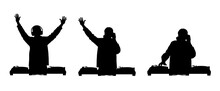 Disc jockey man silhouette, DJ and record decks vector isolated on white