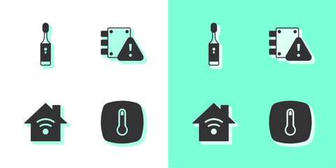 Poster - Set Thermostat, Electric toothbrush, Smart home with wi-fi and House under protection icon. Vector