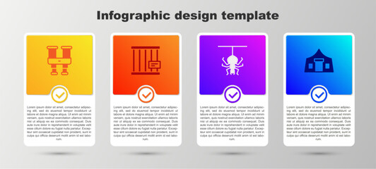 Wall Mural - Set Binoculars, Animal cage, Spider and Tourist tent. Business infographic template. Vector