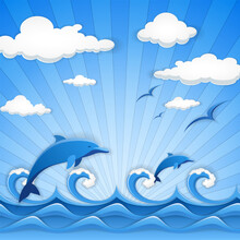 Abstract Vector Illustration Of Blue Seascape