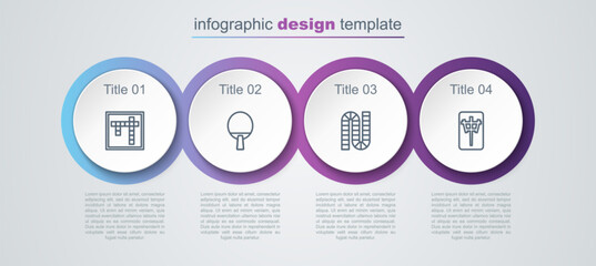 Poster - Set line Bingo, Racket, Board game and Mahjong pieces. Business infographic template. Vector