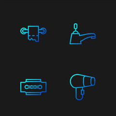 Poster - Set line Hair dryer, Blade razor, Toilet paper roll and Water tap. Gradient color icons. Vector