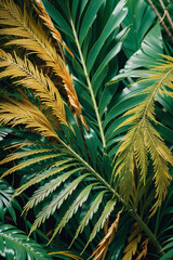 tropical green and yellow palm tree leaves for digital art/work. Abstract background design. 