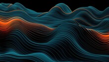 Abstract Wavy Lines In Orange And Blue Hues On A Black Background. Abstract Background And Wallpaper.
