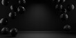 Black friday background with black balloons flying in empty space. Holiday shopping sale design mockup.