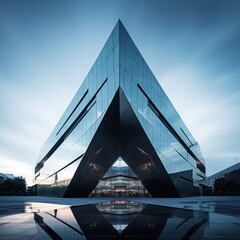 Poster - Sleek, futuristic building boasts reflective glass facade.