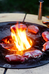 Canvas Print - Duck Breast with peach on the outdoor grill.style rustic