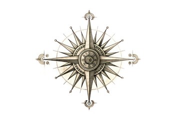 Wall Mural - Compass Rose Engraving on Antique White Background