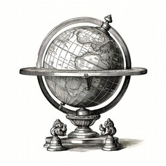 Canvas Print - Engraved Antique Globe on White - a Vintage Treasure