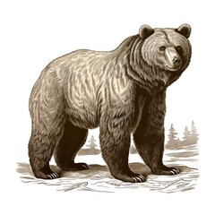 Canvas Print - 1800s-style vintage engraving of Brown Bear on white background.