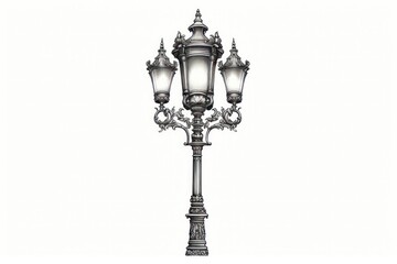 Victorian Street Lamp Engraving on White: A Timeless Classic