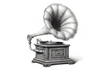 Wall Mural - Timeless Engraving: Gramophone Player on White