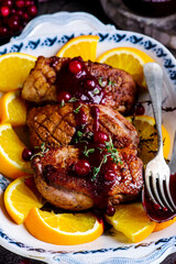 Wall Mural - Duck Breast with orange and  Cranberry Sauce.style rustic