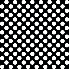 Wall Mural - Polka dot, white round dots on black background - dotted seamless repeatable pattern texture background