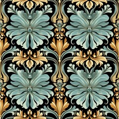 Sticker - Seamless Damask Wall Hanging Pattern: Elegant and Timeless