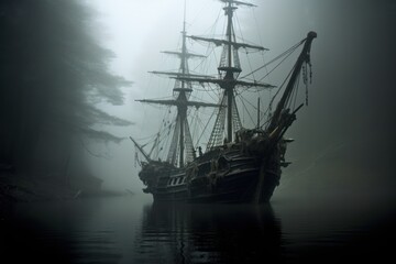 Canvas Print - Fog reveals spooky ghost vessel