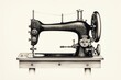 Antique sewing machine engraving on white backdrop.