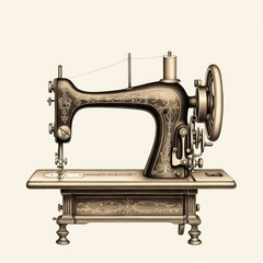 Canvas Print - Antique sewing machine engraving on white.