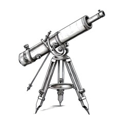 Antique Telescope's Engraved Image on White