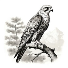 1800s-style Falcon Vintage Engraving On White Background.