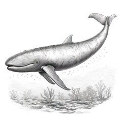 Wall Mural - 1800s Style Gray Whale Engraving Illustration on White