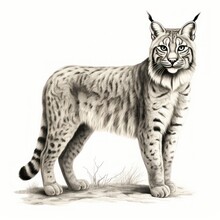 Vintage Iberian Lynx Engraving In 1800s Style On White