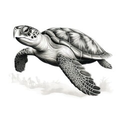 Wall Mural - 1800s-style engraving of Kemp's Ridley turtle on white background