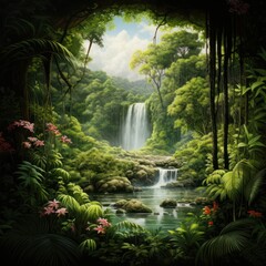 Poster - Gorgeous falls amidst verdant leaves.