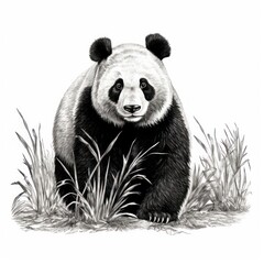 Wall Mural - Vintage-style Panda Bear Engraving on White Background, Inspired by 1800s Illustration