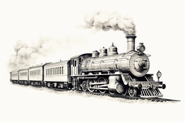 Wall Mural - Retro Steam Locomotive Engraving on White