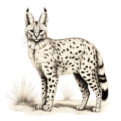 Wall Mural - Vintage Serval Engraving in 1800s Style on White Background Illustration