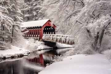 Poster - Wintry Bridge amidst Snowy Paradise