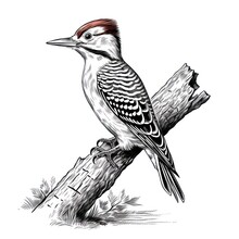 1800s Vintage Woodpecker Engraving On White Background In Old-Style Illustration