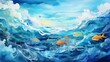 Abstract watercolor of underwater world in the sea: animal themes of sea fish.