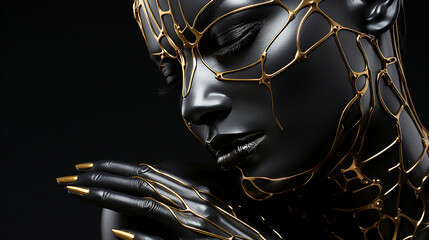 black Luxury Two modern female mannequins with gold ornament. 3D illustration