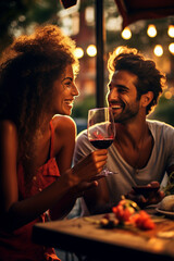 Wall Mural - Couple enjoying romantic dinner at restaurant terrace