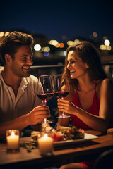 Wall Mural - Couple enjoying romantic dinner at restaurant terrace