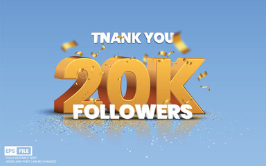 Wall Mural - Thank you 20k social media followers and subscribers with 3d editable text vector template