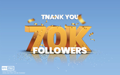 Wall Mural - Thank you 70k social media followers and subscribers with 3d editable text vector template