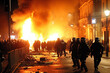 Police Confronting Street Riots in European City, Possibly Marseille, France