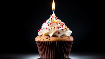 Wall Mural - birthday cupcake with candle
