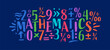 mathematics concept on a dark blue background. colorful mathematics and math symbols