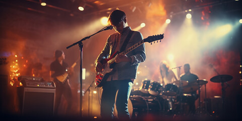 Music band group perform on a concert stage