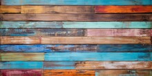 Old Rustic Abstract Painted Wooden Wall Table Floor Texture, Colorful Multi Color Wood Painting Background