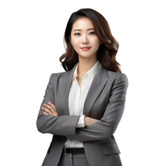 Wall Mural - Business woman portrait isolated on white transparent background, Asian businesswoman in suit, crossed arms, PNG