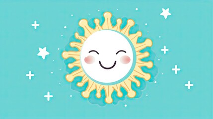 Wall Mural -  a cartoon sun with a happy face on a blue background.  generative ai